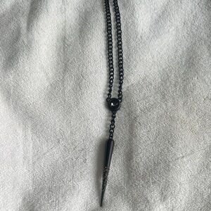 Black Lariat Necklace with Crystal Bar Pendant